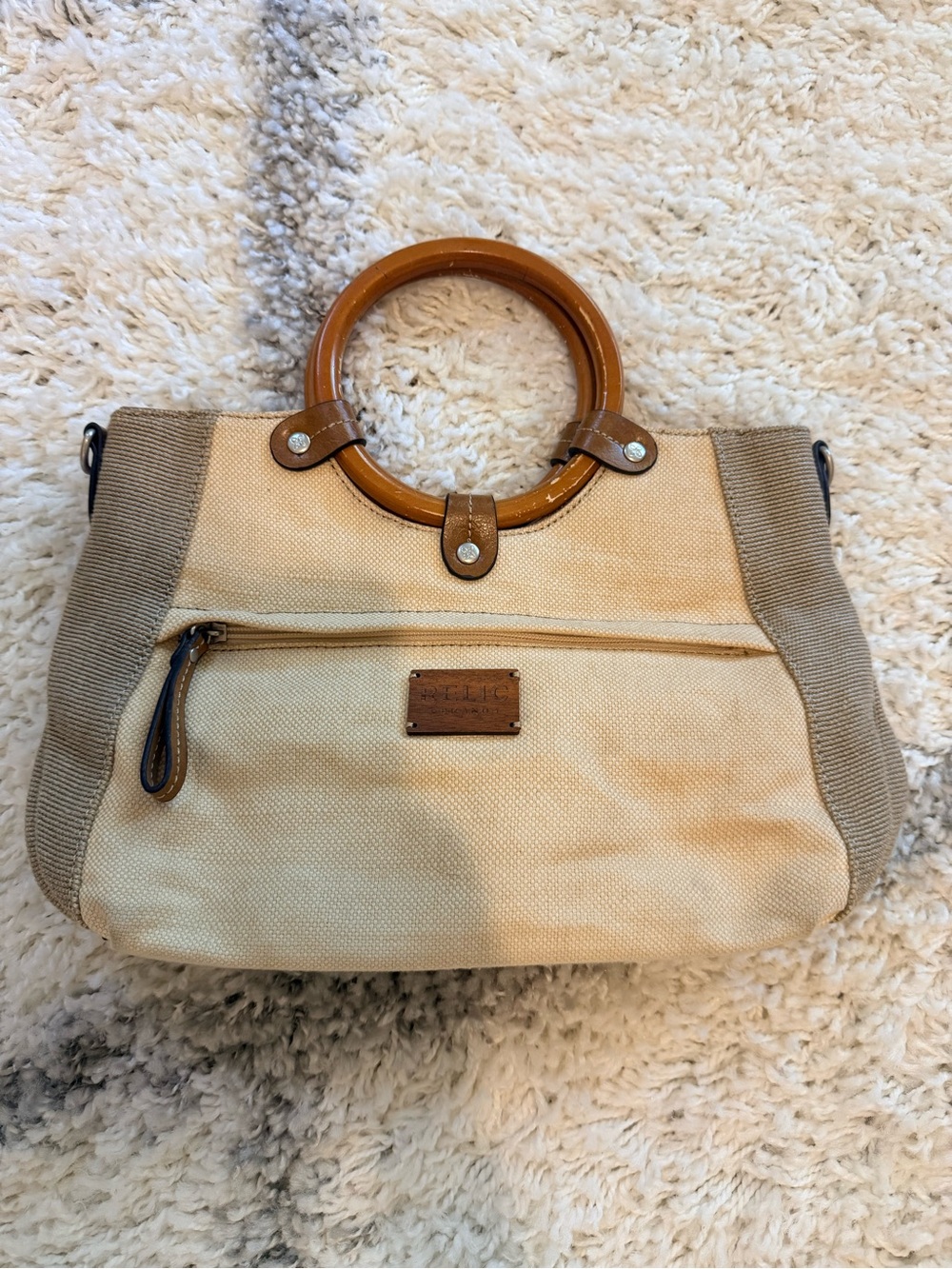 Relic Canvas Tote with Ring Handles - Beige